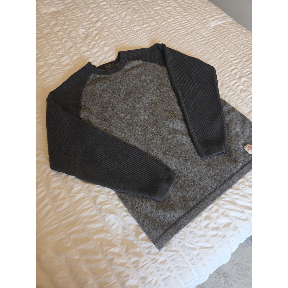 Eddie Bauer Lambswool Cotton Knit Sweater Tall L Grey Ribbed Raglan Gorpcore